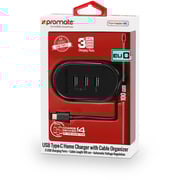 Promate 3-Port USB-C Charger Black Promate 3-Port USB-C Charger Black