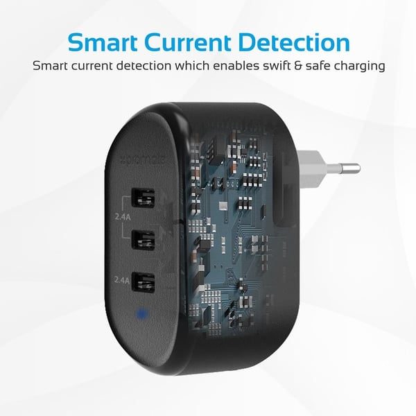 Promate 3-Port USB-C Charger Black Promate 3-Port USB-C Charger Black