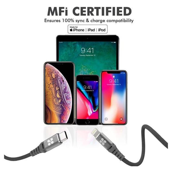 Promate USB-C To Lightning 1.2m Grey Promate USB-C To Lightning 1.2m Grey