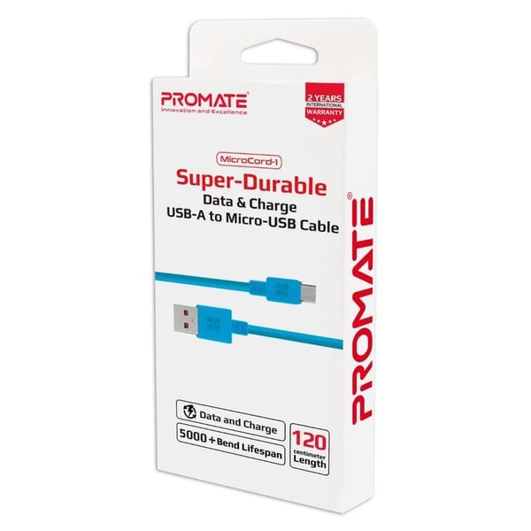 Promate USB-A To Micro-USB Cable 2m Blue Promate USB-A To Micro-USB Cable 2m Blue