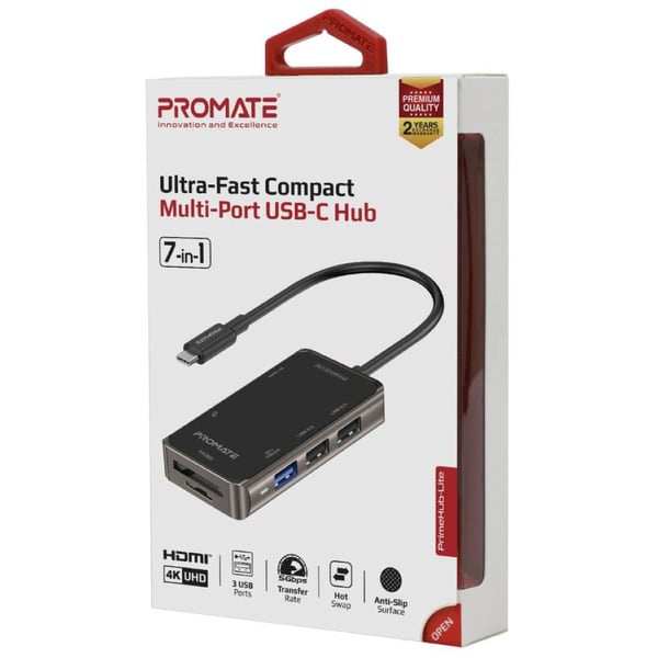 Promate Primhub-Lite 7 in 1 Type-C USB Hub Black Promate Primhub-Lite 7 in 1 Type-C USB Hub Black