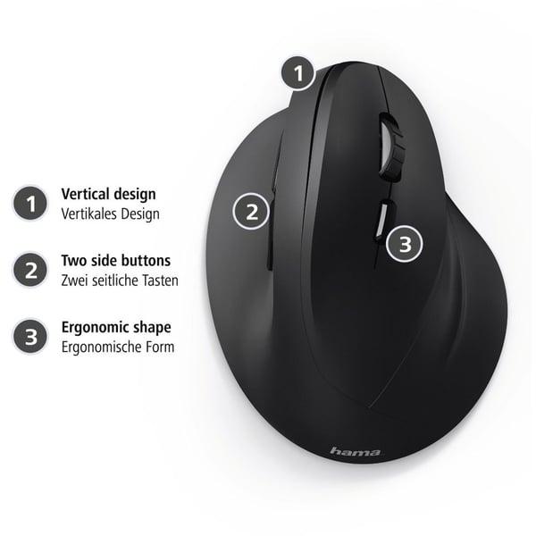 Hama Vertical Ergonomic Wireless Mouse 11.5cm Black Hama Vertical Ergonomic Wireless Mouse 11.5cm Black