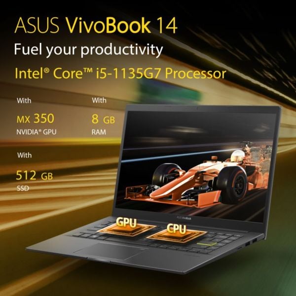 Asus K413EQ-EB349T Laptop - Core i5 2.4GHz 8GB 512GB 2GB Win10 14inch FHD Black English/Arabic Keyboard Asus K413EQ-EB349T Laptop - Core i5 2.4GHz 8GB 512GB 2GB Win10 14inch FHD Black English/Arabic Keyboard