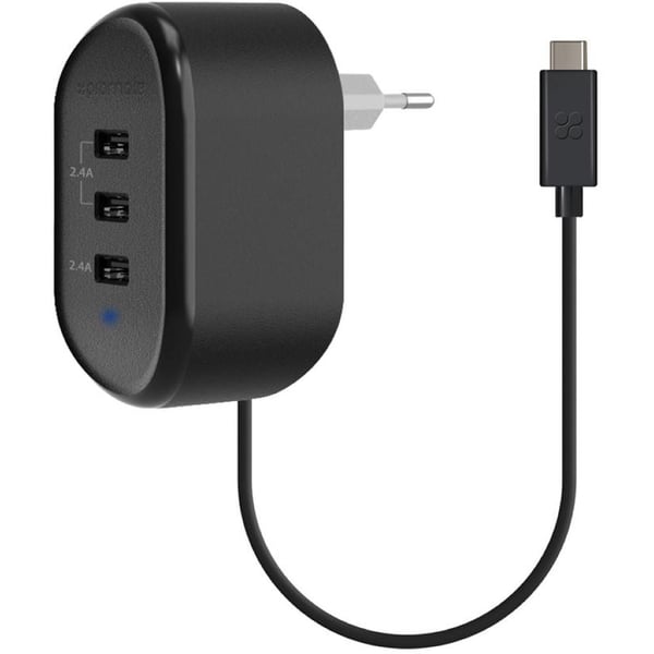 Promate 3-Port USB-C Charger Black Promate 3-Port USB-C Charger Black