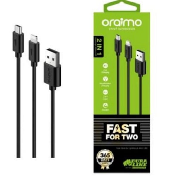 Oraimo 2In1 Micro USB & Lightning Cable 1m Black Oraimo 2In1 Micro USB & Lightning Cable 1m Black