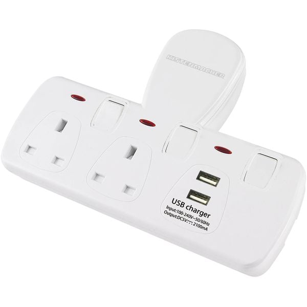 Kistenmacher EGK602BU 2 Way Extension Socket With Dual USB Kistenmacher EGK602BU 2 Way Extension Socket With Dual USB