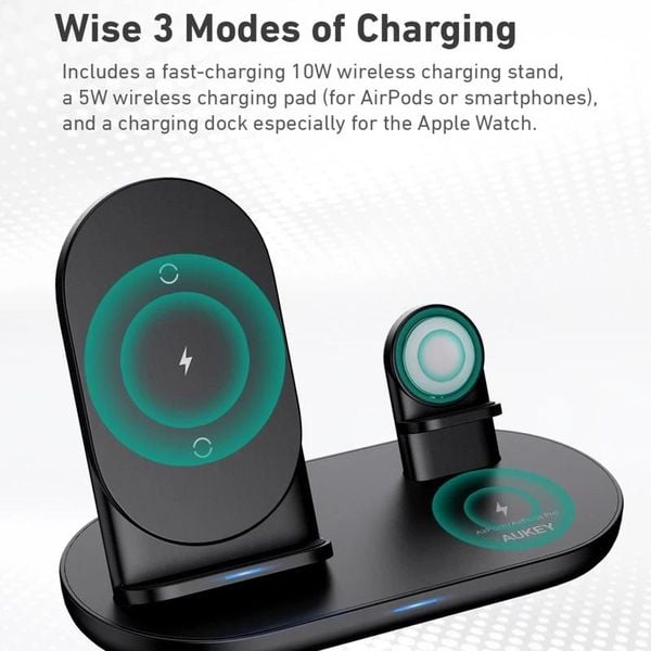Aukey 3-in-1 Wireless Charging Station Black Aukey 3-in-1 Wireless Charging Station Black