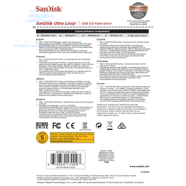 Sandisk Ultra Loop USB 3.0 Flash Drive 32GB SDCZ93-032G-G46 Sandisk Ultra Loop USB 3.0 Flash Drive 32GB SDCZ93-032G-G46