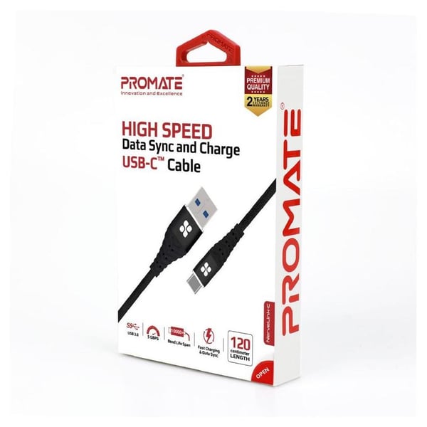 Promate USB-A To USB-C Cable 1.2m Black Promate USB-A To USB-C Cable 1.2m Black