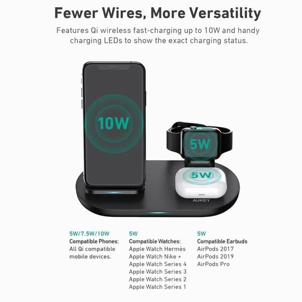 Aukey 3-in-1 Wireless Charging Station Black Aukey 3-in-1 Wireless Charging Station Black