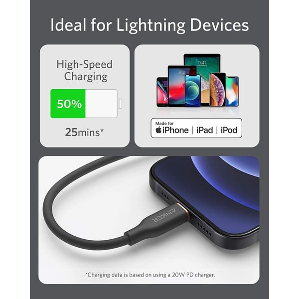 Anker Powerline III Flow USB-C To Lightning Cable 1.8m Black Anker Powerline III Flow USB-C To Lightning Cable 1.8m Black