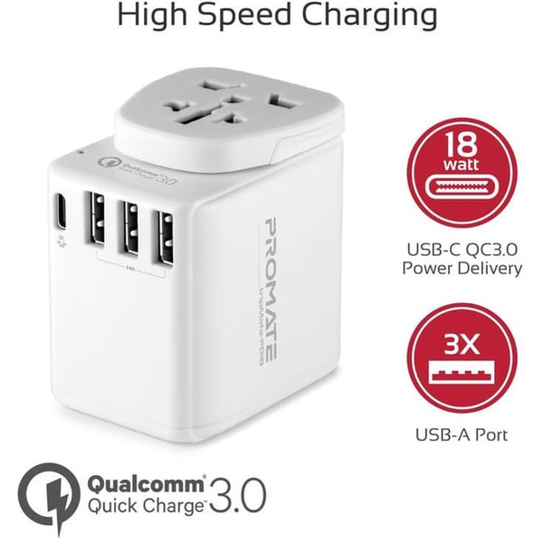 Promate Voyage Universal Wall Charger White Promate Voyage Universal Wall Charger White