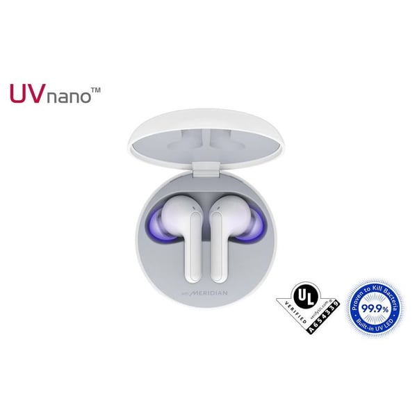 LG HBS-FN6 In Ear Earbuds, Wireless Bluetooth Earbuds, UVNano 99.9% Bacteria Free Wireless Charging Case, Wireless Headphones with Dual Microphones , IPX4 Water-Resistant, White LG HBS-FN6 In Ear Earbuds, Wireless Bluetooth Earbuds, UVNano 99.9% Bacteria Free Wireless Charging Case, Wireless Headphones with Dual Microphones , IPX4 Water-Resistant, White