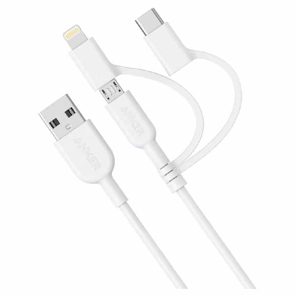 Anker Powerline ii USB-A To 3 In 1 Charging Cable - White Anker Powerline ii USB-A To 3 In 1 Charging Cable - White