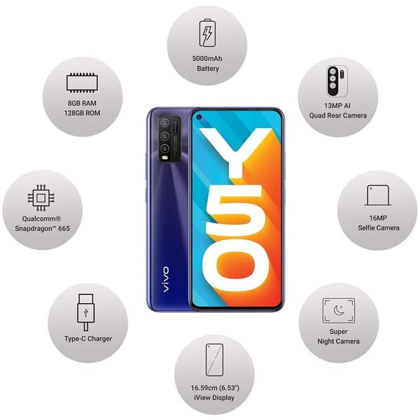 Vivo Y50 1935 128GB Iris Blue 4G Smartphone Vivo Y50 1935 128GB Iris Blue 4G Smartphone