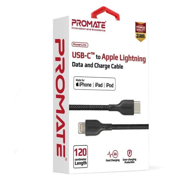 Promate USB-C To Lightning 1.2m Black Promate USB-C To Lightning 1.2m Black