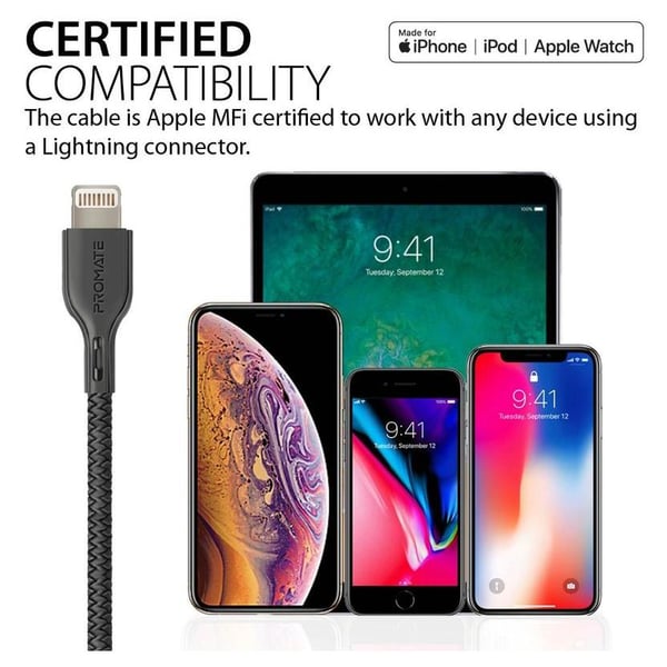 Promate USB-C To Lightning 1.2m Black Promate USB-C To Lightning 1.2m Black