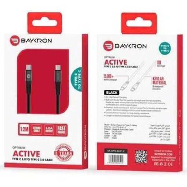 Baykron USB Type-C To USB Type-C Cable 1.2m Black Baykron USB Type-C To USB Type-C Cable 1.2m Black