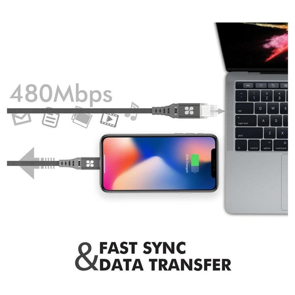Promate USB-C To Lightning 1.2m Grey Promate USB-C To Lightning 1.2m Grey