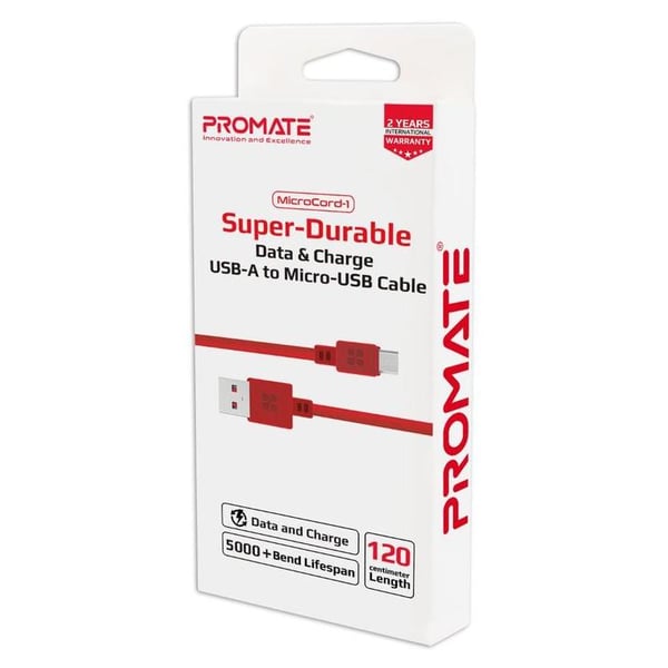 Promate USB-A To Micro-USB Cable 2m Maroon Promate USB-A To Micro-USB Cable 2m Maroon