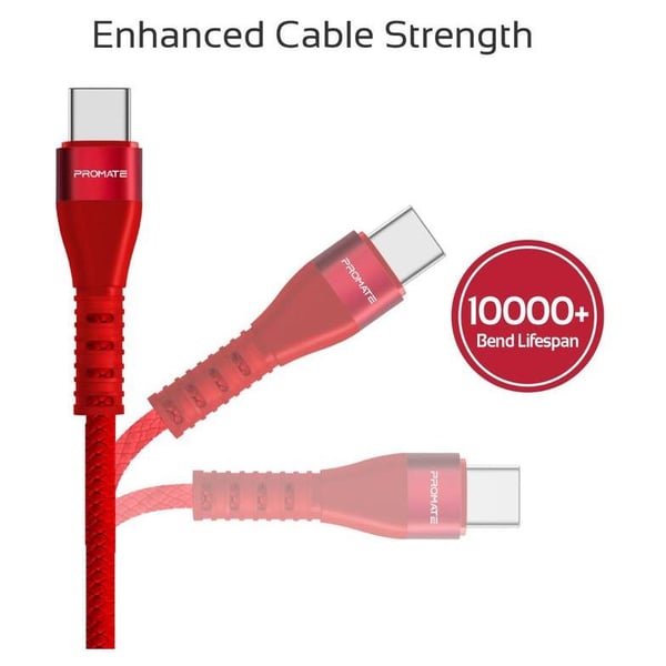 Promate USB-A To Type C Cable 1.2m Red Promate USB-A To Type C Cable 1.2m Red
