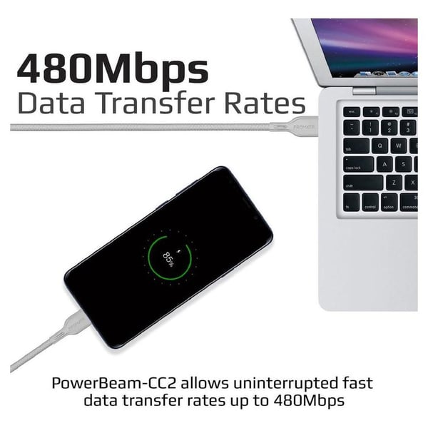 Promate USB-C To USB-C Cable 2m White Promate USB-C To USB-C Cable 2m White