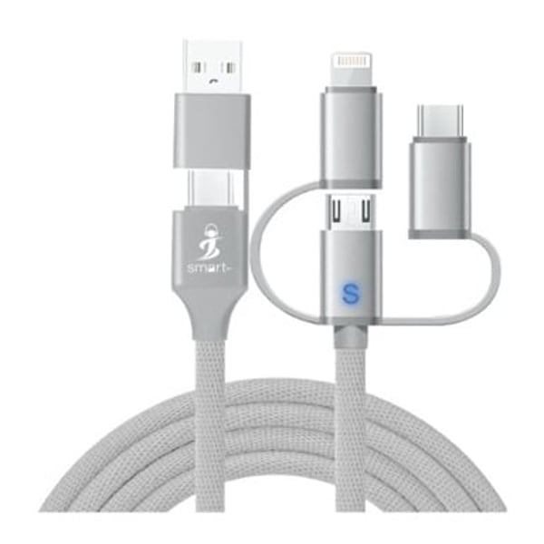 Smart Auto Stop Mobile Charging 3 in 1 Cable 1.5m Silver Smart Auto Stop Mobile Charging 3 in 1 Cable 1.5m Silver