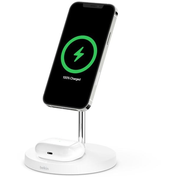 Belkin Charge Pro MagSafe 2-in-1 Wireless Charger White Belkin Charge Pro MagSafe 2-in-1 Wireless Charger White