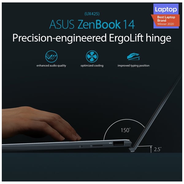 Asus ZenBook 14 UX425EA-HM046T Laptop - Core i7 2.8GHz 16GB 1TB Shared Win10 14inch FHD Pine Grey English/Arabic Keyboard Asus ZenBook 14 UX425EA-HM046T Laptop - Core i7 2.8GHz 16GB 1TB Shared Win10 14inch FHD Pine Grey English/Arabic Keyboard