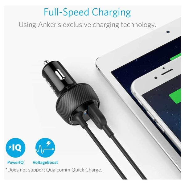 Anker PowerDrive 2 Elite Car Charger With Lightning Connector - Black Anker PowerDrive 2 Elite Car Charger With Lightning Connector - Black