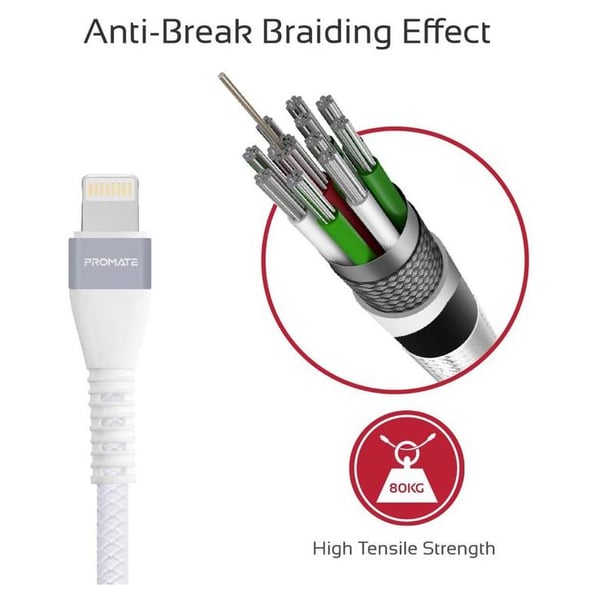 Promate Lightning Cable 1.2m Cable White Promate Lightning Cable 1.2m Cable White