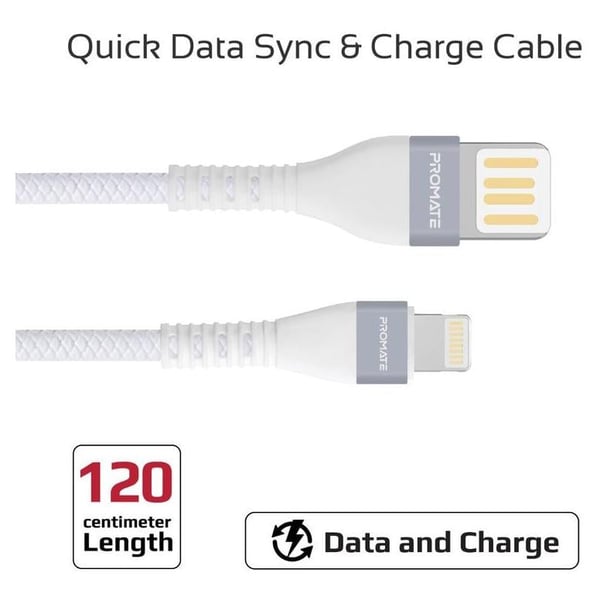 Promate Lightning Cable 1.2m Cable White Promate Lightning Cable 1.2m Cable White