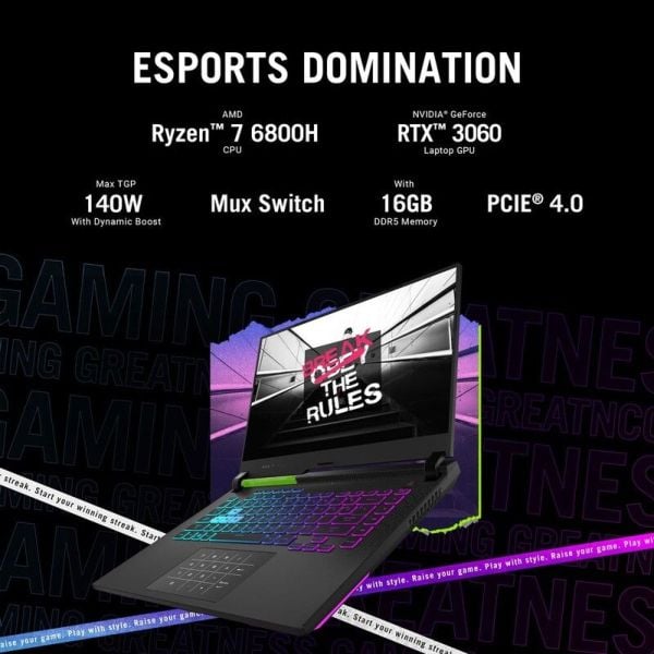 Asus ROG Strix G17 G713RM-KH076W Gaming Laptop - Ryzen 7 3.2GHz 16GB 1TB 6GB Win11 17.3inch FHD Volt Green NVIDIA GeForce RTX 3060 English/Arabic Keyboard Asus ROG Strix G17 G713RM-KH076W Gaming Laptop - Ryzen 7 3.2GHz 16GB 1TB 6GB Win11 17.3inch FHD Volt Green NVIDIA GeForce RTX 3060 English/Arabic Keyboard