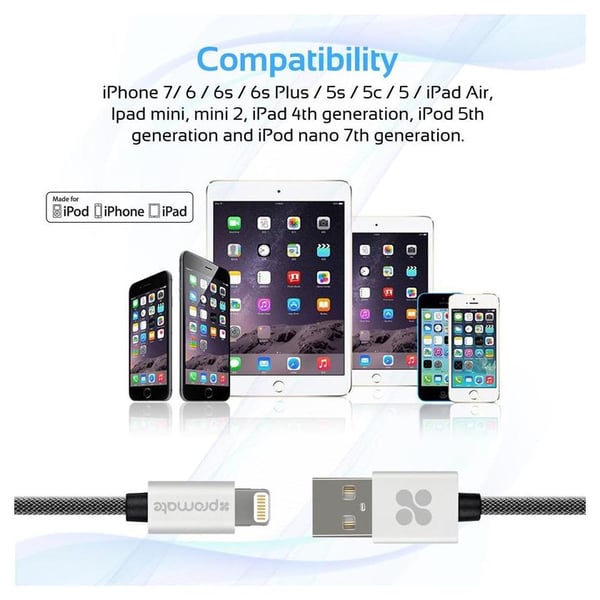 Promate Lightning Cable 2m Silver Promate Lightning Cable 2m Silver