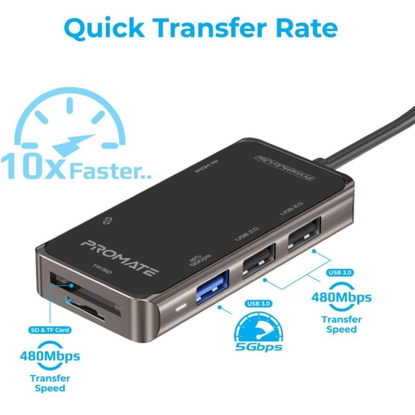 Promate Primhub-Lite 7 in 1 Type-C USB Hub Black Promate Primhub-Lite 7 in 1 Type-C USB Hub Black