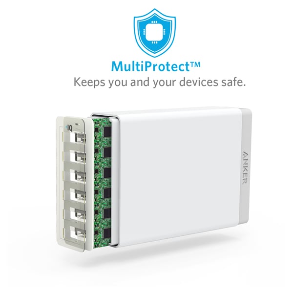 Anker Powerport QC60W 6 Port Wall Adapter White - ANA2123K22 Anker Powerport QC60W 6 Port Wall Adapter White - ANA2123K22