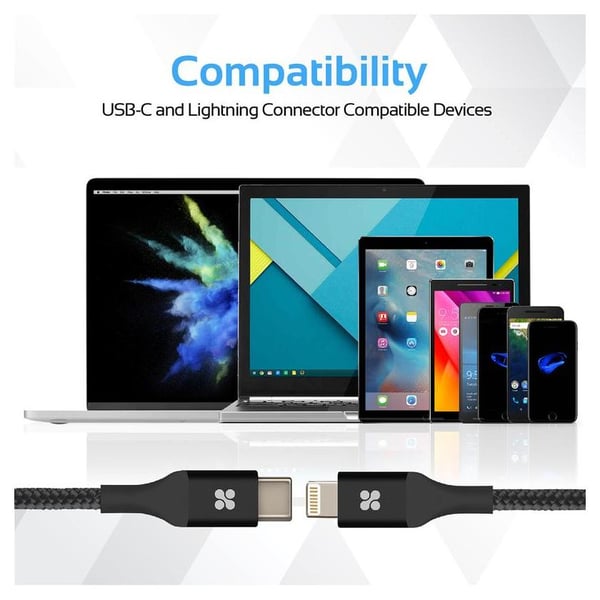 Promate Type-C To Lightning Cable 1.2m Black Promate Type-C To Lightning Cable 1.2m Black