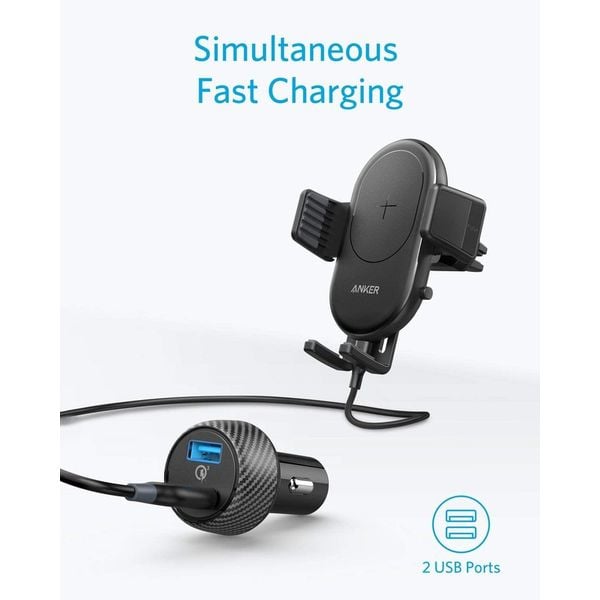 Anker Powerwave 2 Port Wireless Car Charger Black Anker Powerwave 2 Port Wireless Car Charger Black