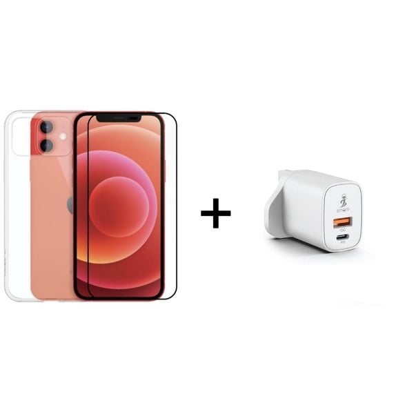 Smart Clear Case For iPhone 12 Mini + Screen Protector + Wall Charger White Smart Clear Case For iPhone 12 Mini + Screen Protector + Wall Charger White