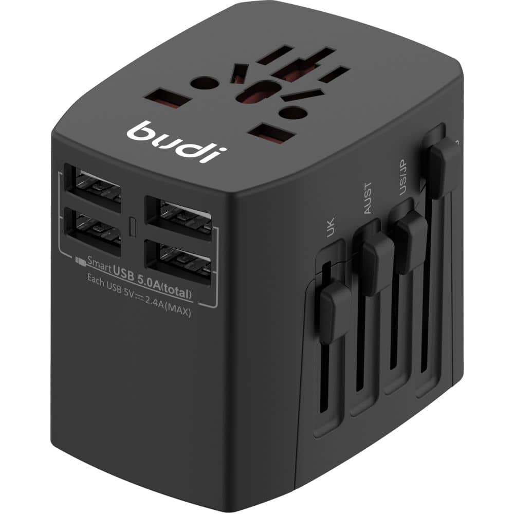 Budi 4 USB Travel Charger 7cm Black