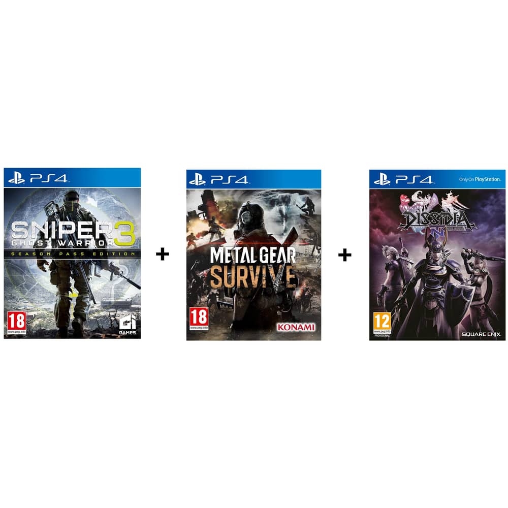 PS4 Sniper Ghost Warrior 3 Season Pass Edition Game + PS4 Metal Gear Survive + PS4 Dissidia Final Fantasy NT Game PS4 Sniper Ghost Warrior 3 Season Pass Edition Game + PS4 Metal Gear Survive + PS4 Dissidia Final Fantasy NT Game