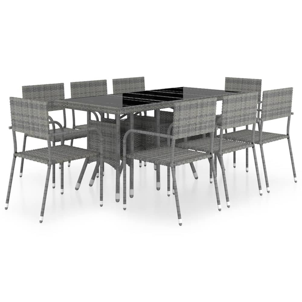 vidaXL 9 Piece Garden Dining Set Poly Rattan Anthracite & Grey