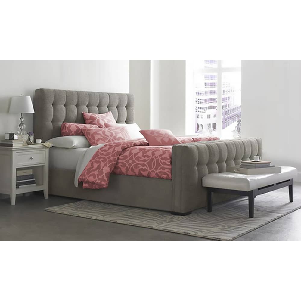 Padded Modern-Style Bed Queen with Mattress Grey Padded Modern-Style Bed Queen with Mattress Grey
