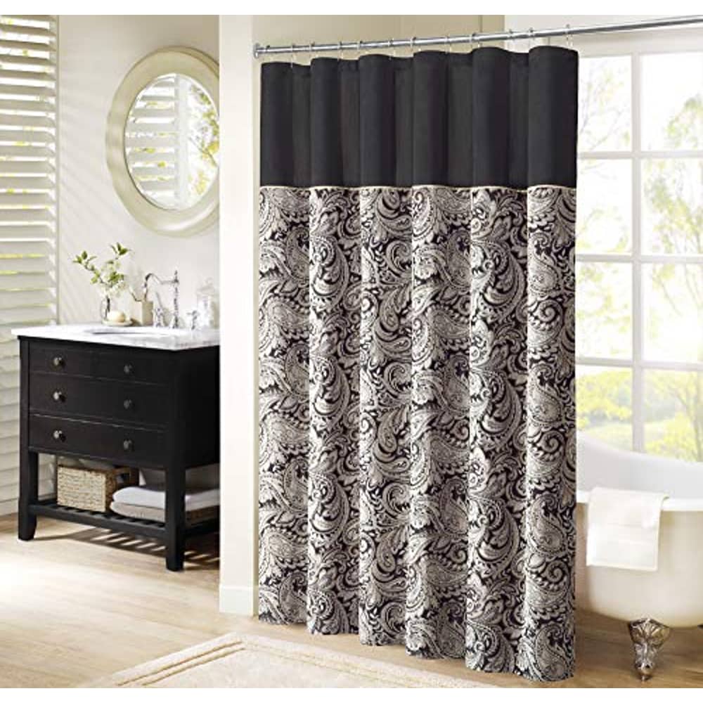 Madison Park Aubrey Shower Curtain Paisley Jacquard Pieced Microfiber Faux Silk Modern Home Bathroom Decorations Bathtub Privacy Screen, 72x72