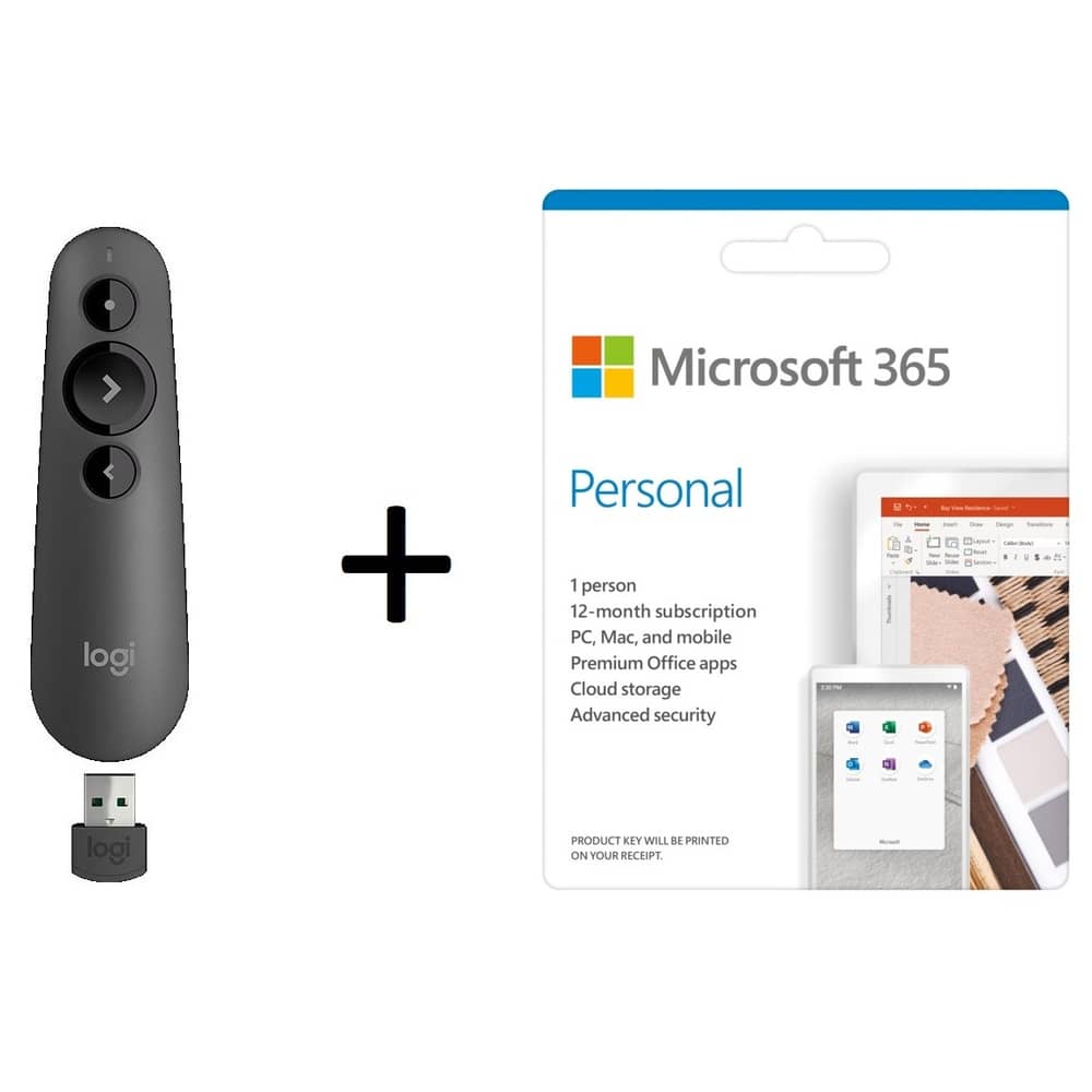 Logitech R500 Wireless Laser Presenter Grey + MS Office 365 Personal