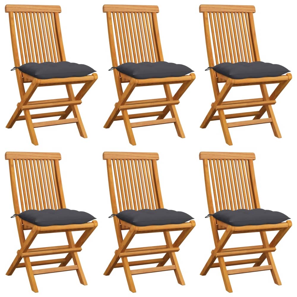 vidaXL Garden Chairs with Anthracite Cushions 6 pcs Solid Teak Wood vidaXL Garden Chairs with Anthracite Cushions 6 pcs Solid Teak Wood