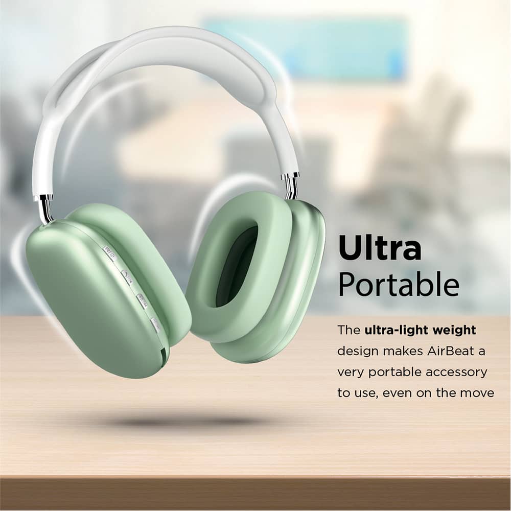 Promate Wireless Bluetooth Headphones, Ergonomic Over-ear Adjustable Bluetooth 5.0 Headset With Mic, Fm Radio, Tf Card Slot And Wired Mode 3.5mm Jack For Iphone 12, Gym, Travel, Office, Airbeat Midnight Green