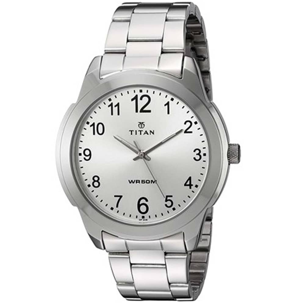 TITAN, 1585SM04, Mens Watch Analog, Silver Dial Silver Metal Strap Watch