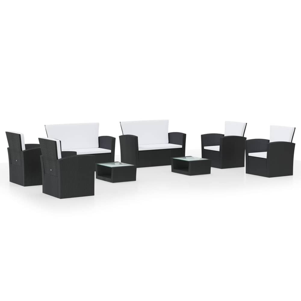 vidaXL 8 Piece Garden Lounge Set with Cushions Poly Rattan Black vidaXL 8 Piece Garden Lounge Set with Cushions Poly Rattan Black