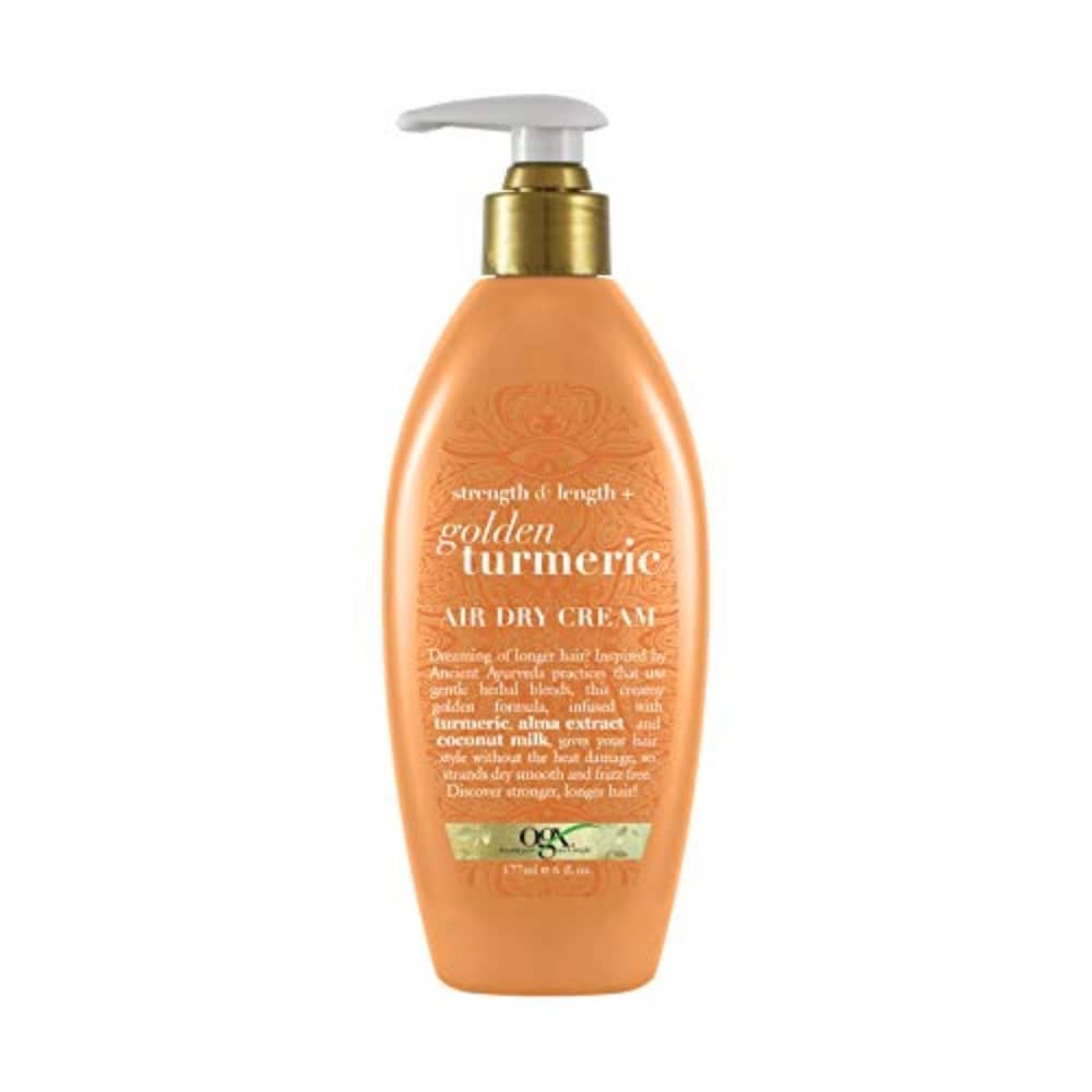 OGX Strength And Length + Golden Turmeric Anti-Frizz Air Dry Hair Cream With Coconut Milk To Nourish Hair, Leave-In Moisturizing Treatment Smooth Frizzy 6 Oz